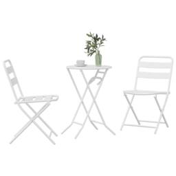 Berkfield Home 3 Piece Folding Bistro Set White Steel - thumbnail 3