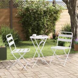 Berkfield Home 3 Piece Folding Bistro Set White Steel - thumbnail 4