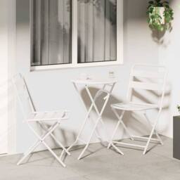 Berkfield Home 3 Piece Folding Bistro Set White Steel - thumbnail 1