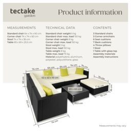 tectake Garden Furniture Set Marbella in Black - Size: 6 Person - thumbnail 6