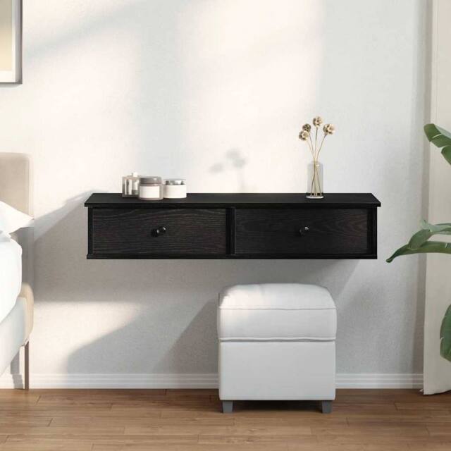 Berkfield Home Wall Shelf with Drawers Black 100x37.5x19 cm Engineered Wood - image 1