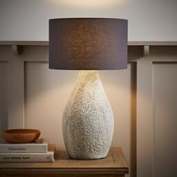 ValueLights Colin Grey Drum Shade Grey Speckled Hand Finished Ceramic Table Lamp with Bulb in Natural - thumbnail 3