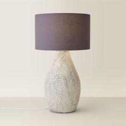 ValueLights Colin Grey Drum Shade Grey Speckled Hand Finished Ceramic Table Lamp with Bulb in Natural - thumbnail 6
