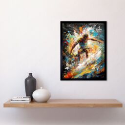 "Artery8 Wall Art Print Surfer Surfing on Crashing Waves Splatter Paint Art Framed in Black - Size: W12"" x H16""" - thumbnail 2