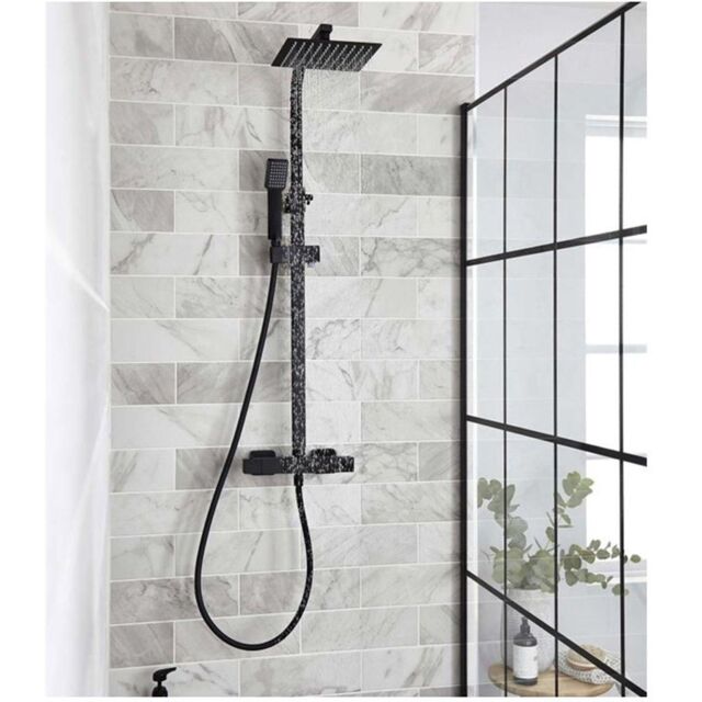 Clifton Matt Black Bar Mixer Shower with Overhead Drencher & Sliding Handset