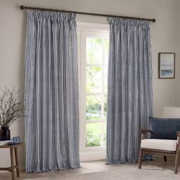 Yard Hebden 100% Cotton Blackout Pencil Pleat Curtain Pair in Navy - Size: 229 cm width x 183 cm drop - thumbnail 2