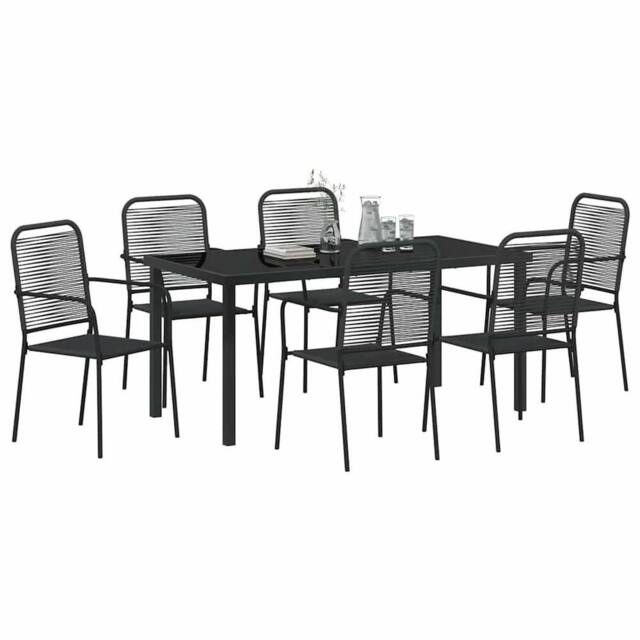 Berkfield Home Traditional 7 Piece Garden Dining Set Black Cotton Rope & Steel - image 1