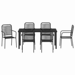 Berkfield Home Traditional 7 Piece Garden Dining Set Black Cotton Rope & Steel - thumbnail 7