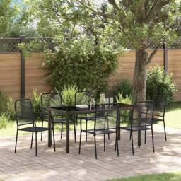 Berkfield Home Traditional 7 Piece Garden Dining Set Black Cotton Rope & Steel - thumbnail 2