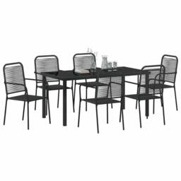 Berkfield Home Traditional 7 Piece Garden Dining Set Black Cotton Rope & Steel - thumbnail 1