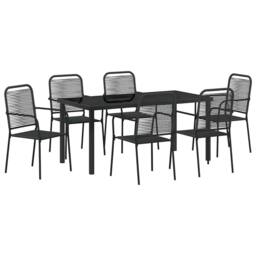 Berkfield Home Traditional 7 Piece Garden Dining Set Black Cotton Rope & Steel - thumbnail 3