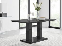 FurnitureboxUK Imperia 150cm 6-Seater Modern High Gloss Pillared Dining Table in Black - thumbnail 1