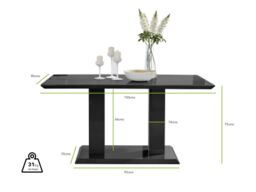 FurnitureboxUK Imperia 150cm 6-Seater Modern High Gloss Pillared Dining Table in Black - thumbnail 6
