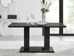 FurnitureboxUK Imperia 150cm 6-Seater Modern High Gloss Pillared Dining Table in Black - thumbnail 2