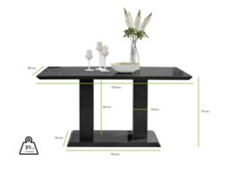 FurnitureboxUK Imperia 150cm 6-Seater Modern High Gloss Pillared Dining Table in Black - thumbnail 7