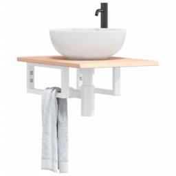 Berkfield Home Basin Shelf Wall Mounted Steel & Solid Wood Oak in Brown - thumbnail 2