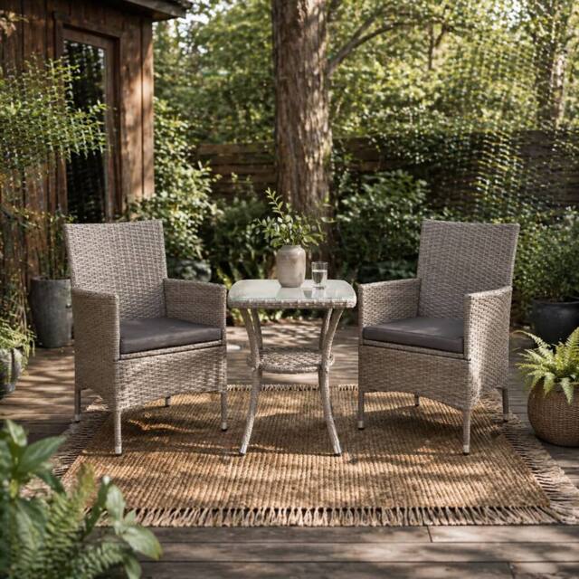 Wyld Haus Ranoyo Ziba Grey Rattan 3 Piece Garden Bistro Set 2 Tier Coffee Table - image 1