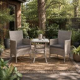 Wyld Haus Ranoyo Ziba Grey Rattan 3 Piece Garden Bistro Set 2 Tier Coffee Table