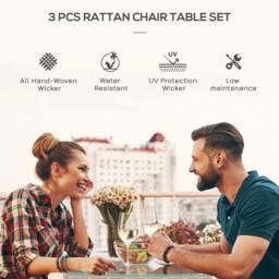 Wyld Haus Ranoyo Ziba Grey Rattan 3 Piece Garden Bistro Set 2 Tier Coffee Table - thumbnail 5