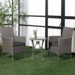 Wyld Haus Ranoyo Ziba Grey Rattan 3 Piece Garden Bistro Set 2 Tier Coffee Table - thumbnail 3