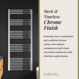 Balterley Straight Heated Towel Rail Radiator, 535W, 600 x 1600mm, Chrome in Silver - thumbnail 6