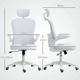 Havendro Mesh Chair with Headrest, 4D Lumbar Support, Flip-up Arm, White - thumbnail 2