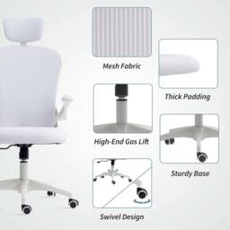 Havendro Mesh Chair with Headrest, 4D Lumbar Support, Flip-up Arm, White - thumbnail 5