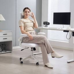 Havendro Mesh Chair with Headrest, 4D Lumbar Support, Flip-up Arm, White - thumbnail 3