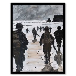 "Artery8 D Day Landing Normandy Beach WWII War Soldiers Framed Art Print in Grey - Size: W12"" x H16""" - thumbnail 1