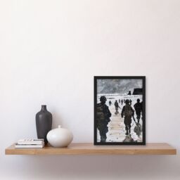 "Artery8 D Day Landing Normandy Beach WWII War Soldiers Framed Art Print in Grey - Size: W12"" x H16""" - thumbnail 4