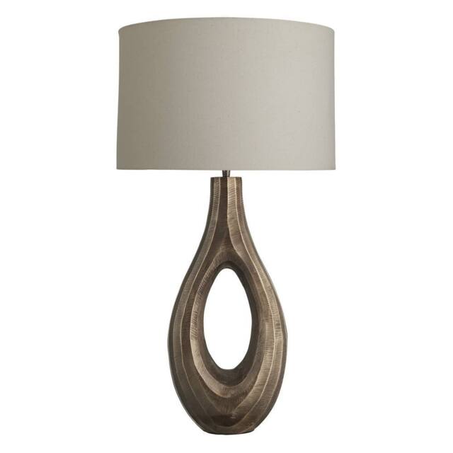 Industville Ornate Ellipse Table Lamp - Brass - Cotton Drum Shade in Metallic Gold - Size: Medium - image 1