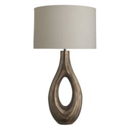 Industville Ornate Ellipse Table Lamp - Brass - Cotton Drum Shade in Metallic Gold - Size: Medium - thumbnail 1