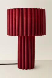ValueLights Lenny Drum Lamp Shade Colour Drench Ribbed Full Fabric Table Lamp in Burgundy - thumbnail 3