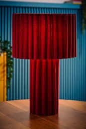 ValueLights Lenny Drum Lamp Shade Colour Drench Ribbed Full Fabric Table Lamp in Burgundy - thumbnail 2