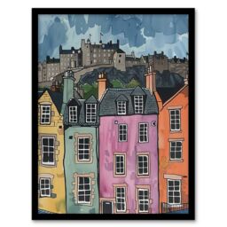Artery8 Edinburgh Castle Grassmarket Cityscape Scotland Framed Wall Art - Size: A4 - thumbnail 1