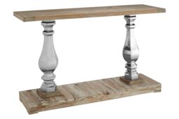 Orsina Pine Wooden Top Console Table, Decorative Hallway Table With Silver Pillars, Metallic Textured Console Table - thumbnail 2
