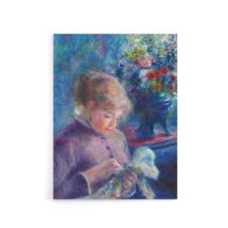 "Artery8 Young Woman Sewing Renoir Vintage Canvas Wall Art in Blue - Size: W18"" x H24""" - thumbnail 1