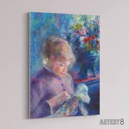 "Artery8 Young Woman Sewing Renoir Vintage Canvas Wall Art in Blue - Size: W18"" x H24""" - thumbnail 2