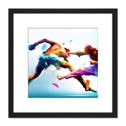 Artery8 Cage Fighting Kickboxing Martial Arts Action Painting Square Wooden Framed Wall Art Print Picture 8X8 Inch in Black - thumbnail 1