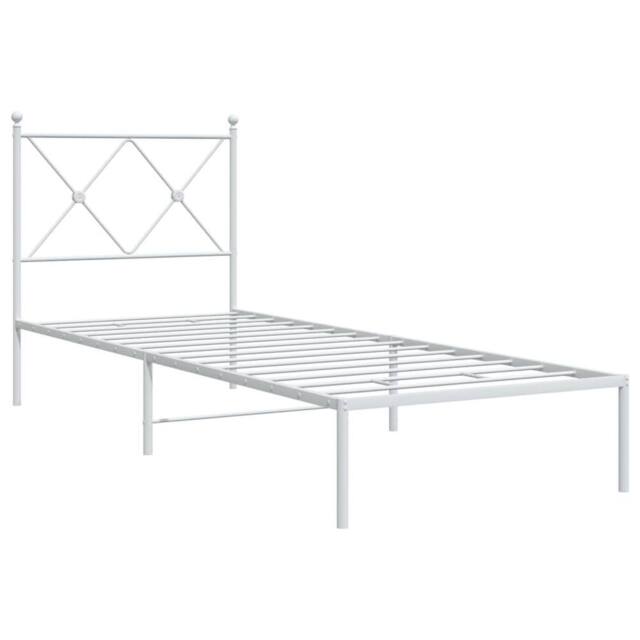 Berkfield Home Metal Bed Frame without Mattress with Headboard White 75x190cm - Size: 75x190 cm - image 1