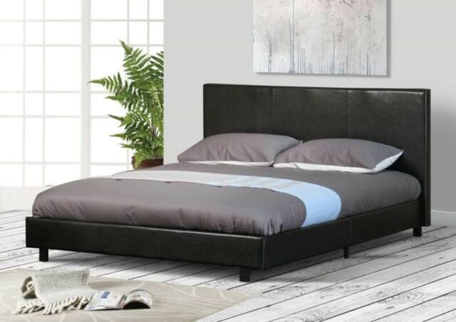 Comfy Living Ltd Modern Faux Leather Upholstered Bedframe in Black - Size: Double - image 1