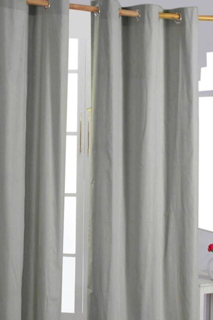 Homescapes Plain Cotton Ready Made Eyelet Curtain Pair in Grey - Size: 117 cm width x 137 cm drop - image 1