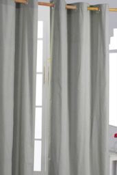 Homescapes Plain Cotton Ready Made Eyelet Curtain Pair in Grey - Size: 117 cm width x 137 cm drop - thumbnail 1
