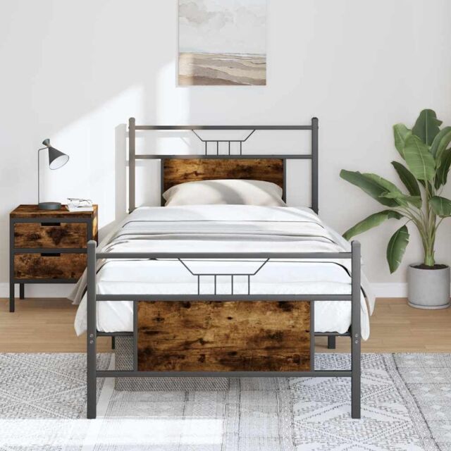Berkfield Home Bed Frame without Mattress Smoked Oak 75x190 cm Small Single Engineered Wood in Brown - image 1