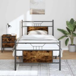 Berkfield Home Bed Frame without Mattress Smoked Oak 75x190 cm Small Single Engineered Wood in Brown - thumbnail 1