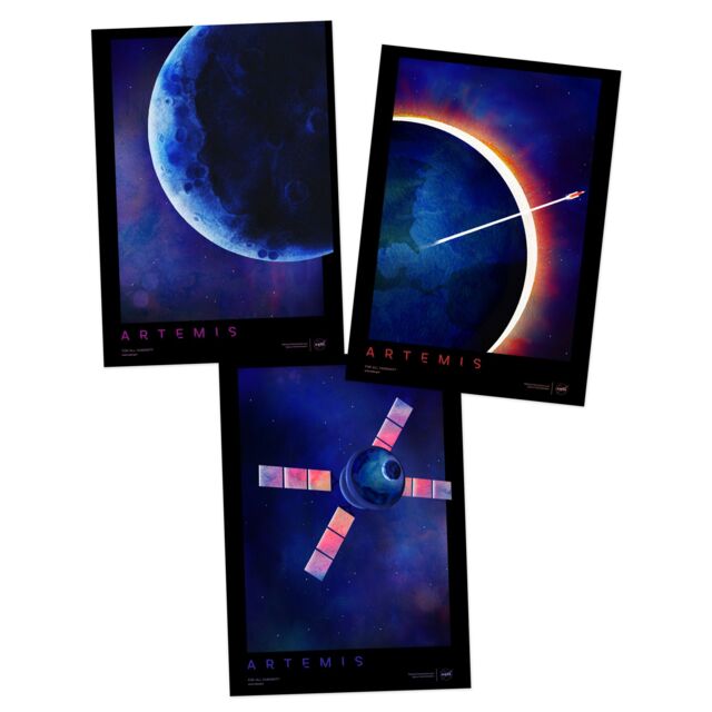 Artery8 Wall Art Print NASA Artemis 1 Moon Mars Mission Series Vision Courage Galvanize Travel A4 Poster Pack of 3 - image 1