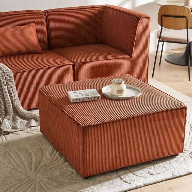 Wyld and Coco Golden Brown Corduroy Square Ottoman - Multifunctional Footstool - image 1