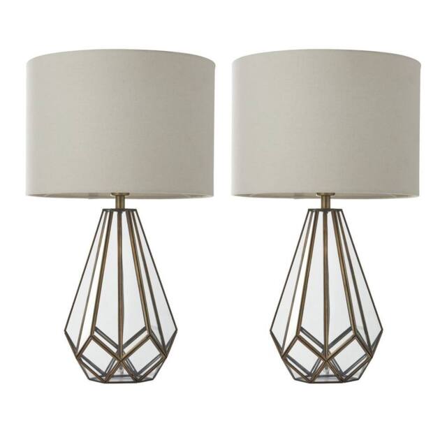 First Choice Lighting Set of 2 Polly - Antique Brass 50cm Table Lamps with Linen Shades in Bronze - image 1