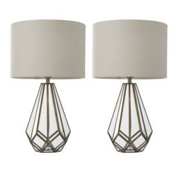 First Choice Lighting Set of 2 Polly - Antique Brass 50cm Table Lamps with Linen Shades in Bronze - thumbnail 1