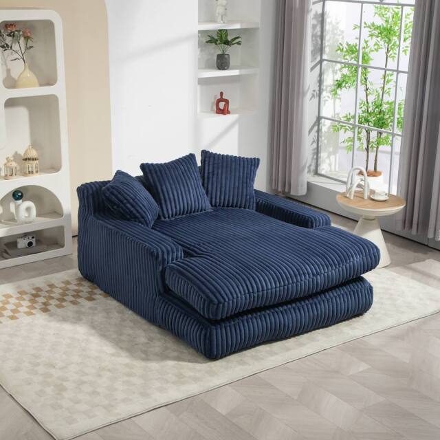 Direct Wicker Oversized Upholstered Soft Chaise Lounge Sofa with 2 Throw Pillows in Navy - Size: 1 Pack - image 1
